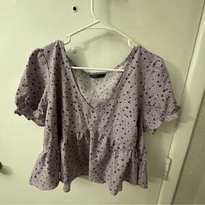 SHEIN Curve Purple Patterned Ruffle Top Size 1X Plus Size Coquette Girl Boho